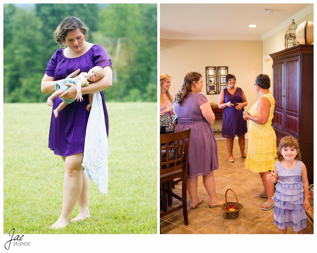 Sam and Hilary, Lynchburg Wedding Session 2014, Sierra Vista, Outdoors, Baby, Purple Dress, Bridesmaid, Flower Girl, Basket, Yellow Dress, Preparing