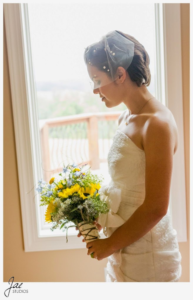 Sam and Hilary, Lynchburg Wedding Session 2014, Sierra Vista, Sunflowers, Wedding Dress, Veil, Window, Short Hair, Brunette