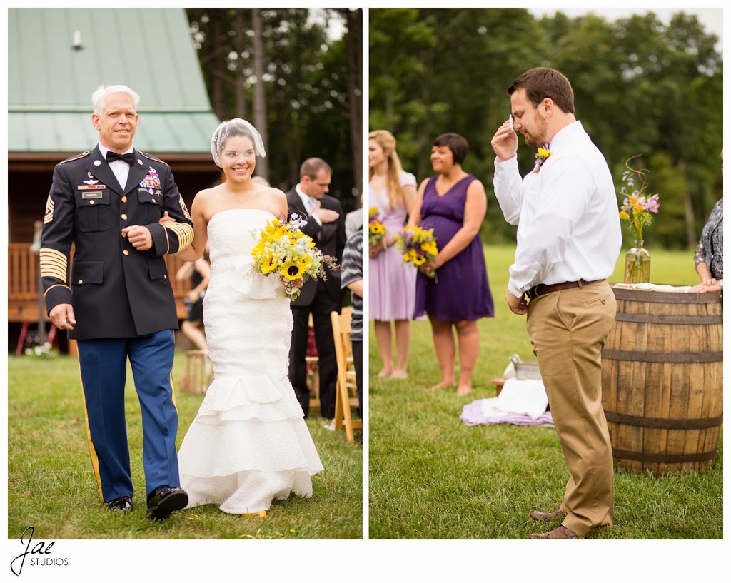 Sam and Hilary, Lynchburg Wedding Session 2014, Sierra Vista, Wedding Dress, Veil, Bride's Bouquet, Military Uniform, Father of the Bride, Groom, Crying, Walking, Sunflowers, Flowers, Bridesmaids, Guests