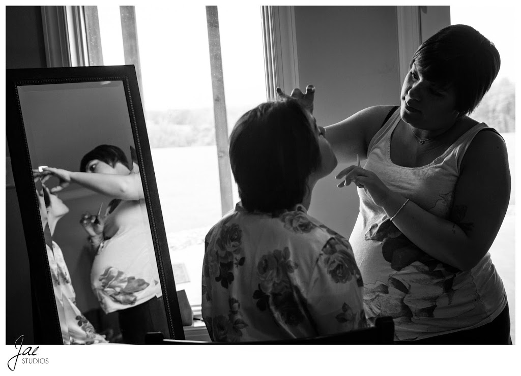 Sam and Hilary, Lynchburg Wedding Session 2014, Sierra Vista, Makeup Artist, Preparing, Flower Robe, Pregnant, Mirror, Windows, Short Hair