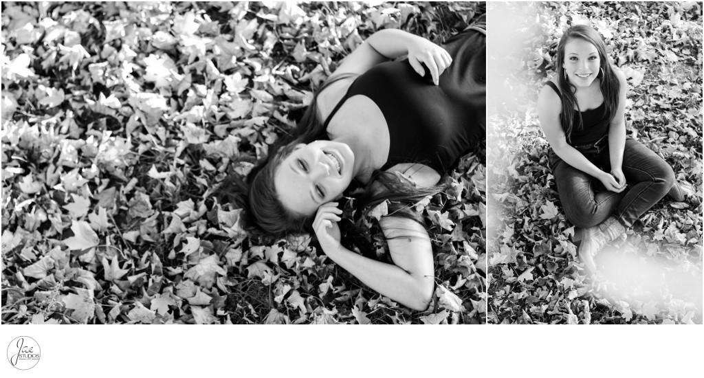 Katie, Lynchburg Senior Session 2015, Old City Cemetery, Fall, Leaves, Black and White, Black Tank Top, Red Hair, Jeans, Gray Boots, Lying in the leaves, Sitting